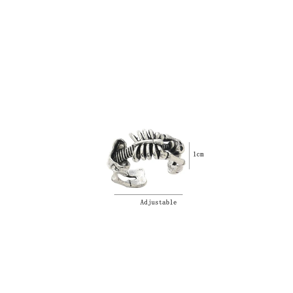 Retro Punk Skull Design Ring For Men Adjustable Personality Gothic Style Fashion Metal Bone Shape Ring Jewelry