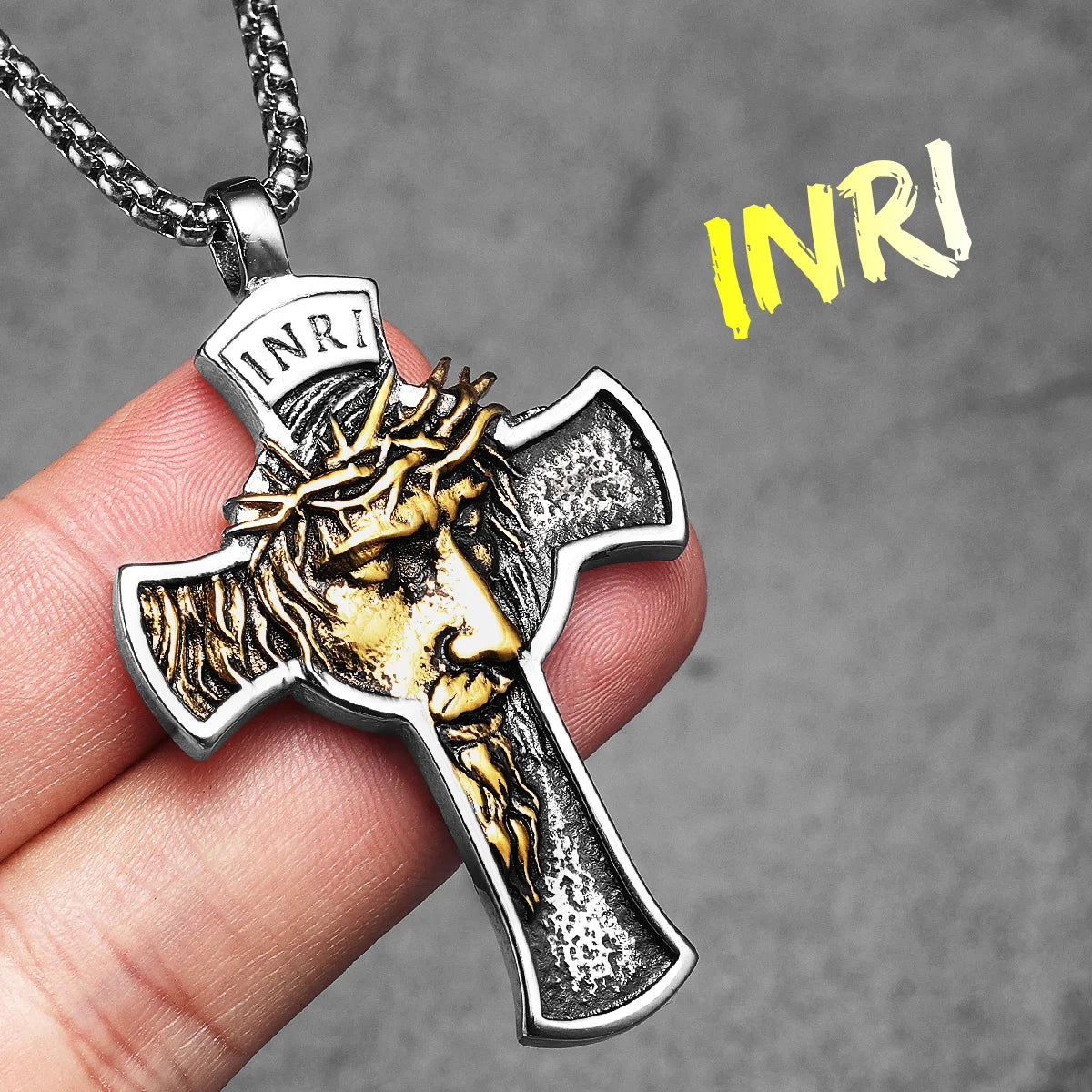 INRI Jesus Cross Religon Amulet Stainless Steel Men Women Necklaces Pendants Chain Punk Trendy Jewelry Creativity Gift Wholesale