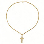1PC Gold Plated Cross Pendant Necklace Men Zircon Paved Rope Chain Hip-hop Streetwear Daily Party Jewelry Accessory