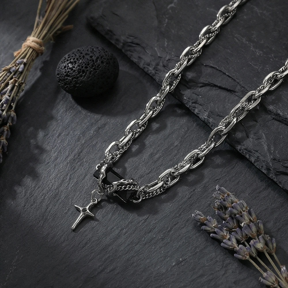 Silver Cross Pendant Chain Necklace Titanium Steel