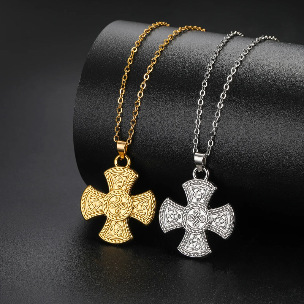 Celtic Trinity Knot Cross Pendant Necklace — Steel