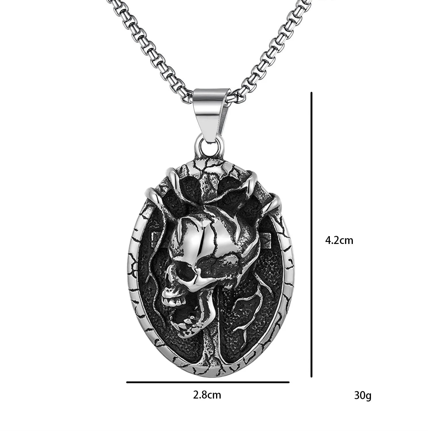 Silver Skull Pendant Necklace Box Chain Stainless