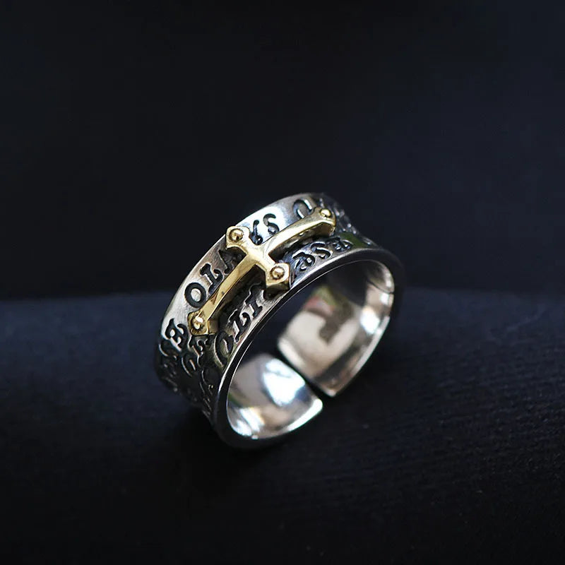 Retro Cross Graffiti Ring For Men Women Punk Gothic Adjustable Ring Rock Hiphop Unisex Jewelry Accessories Man Gift