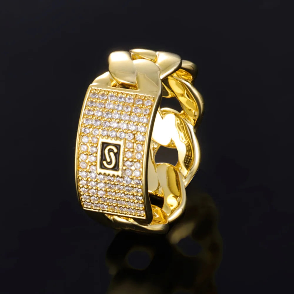 CZ Point Accent Cuban Link Ring for Men — Gold-Tone