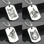 Wolf Dog Tag Pendant Necklace — Stainless Steel