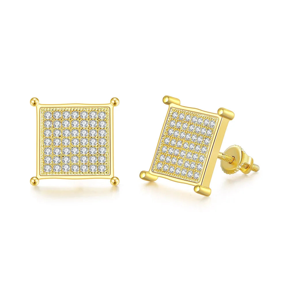 Iced Out Zircon Stud Earrings — Two-Tone