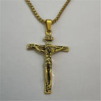 Jesus Crucifix Cross Pendant Necklace Wheat Chain 60cm — Two-Tone