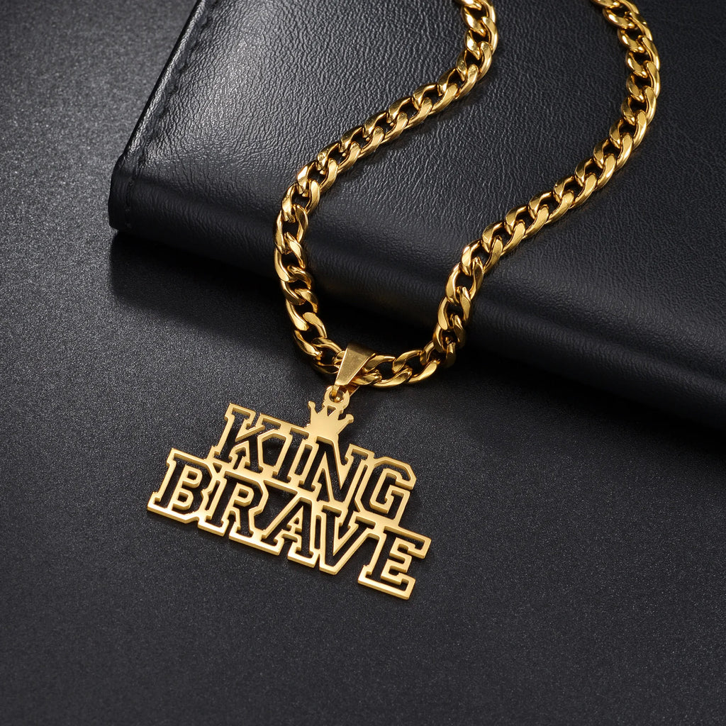 Atoztide 50cm Personalized Custom Names Pendant Necklace Stainless Steel Gold Color Cuban Thick Chain for Men Women Jewelry Gift