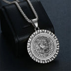Iced Out Lion Head Round Pendant — Two-Tone