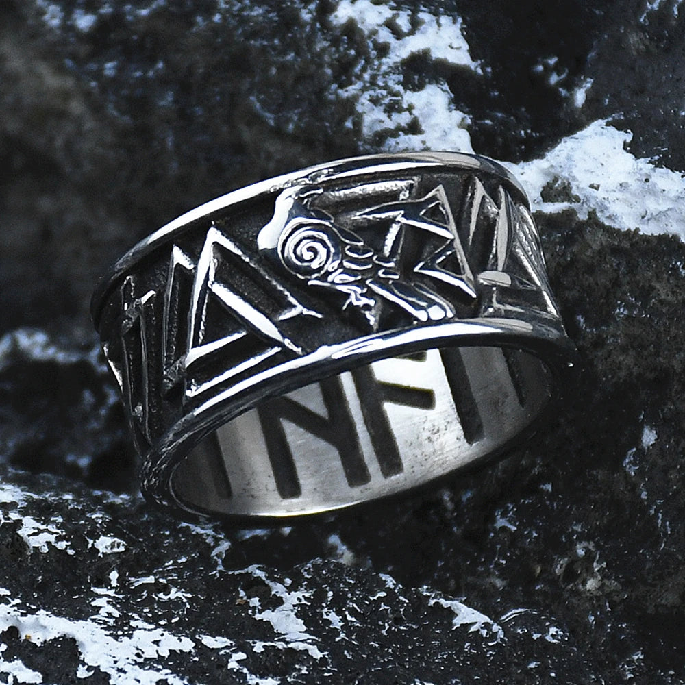 Viking Raven Valknut Amulet Ring — Stainless Steel