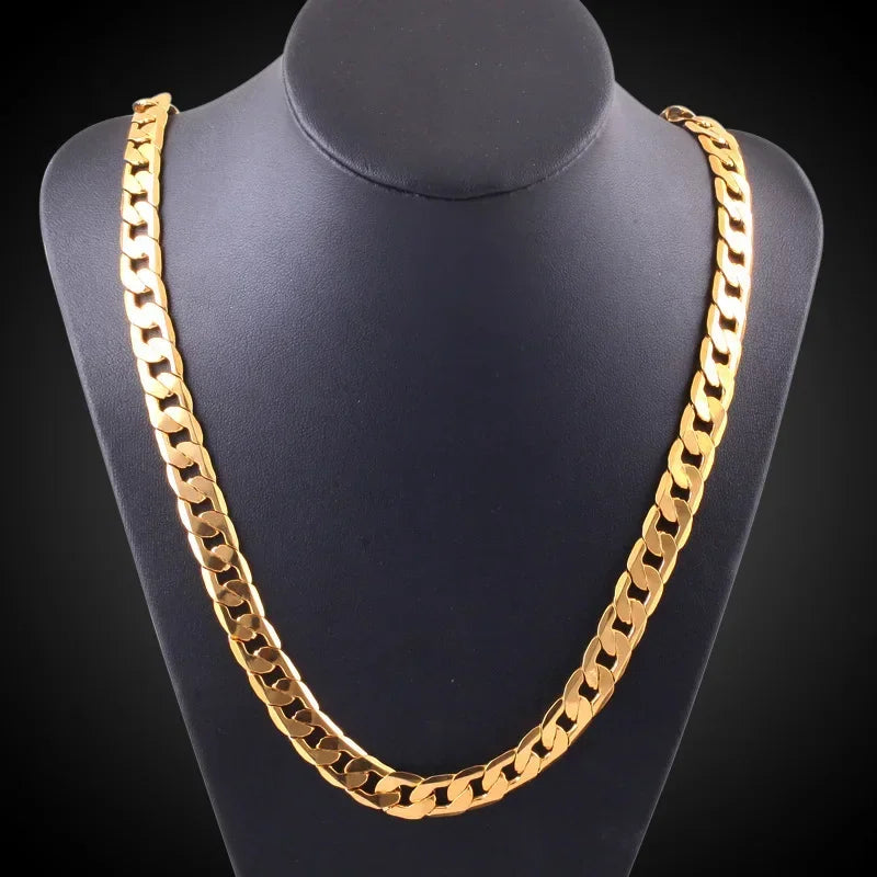 ALITREE Fine Classic 8MM sideways 18K gold Necklace charms 925 Sterling silver for men woman Jewelry wedding party