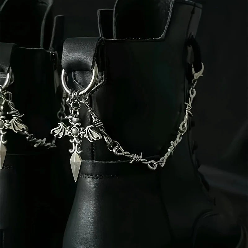 2Pcs Gothic Retro Spear Shaped Pendant Boot Chain Silver Metal Detachable Shoe Chain punk Boot Decoration Accessories