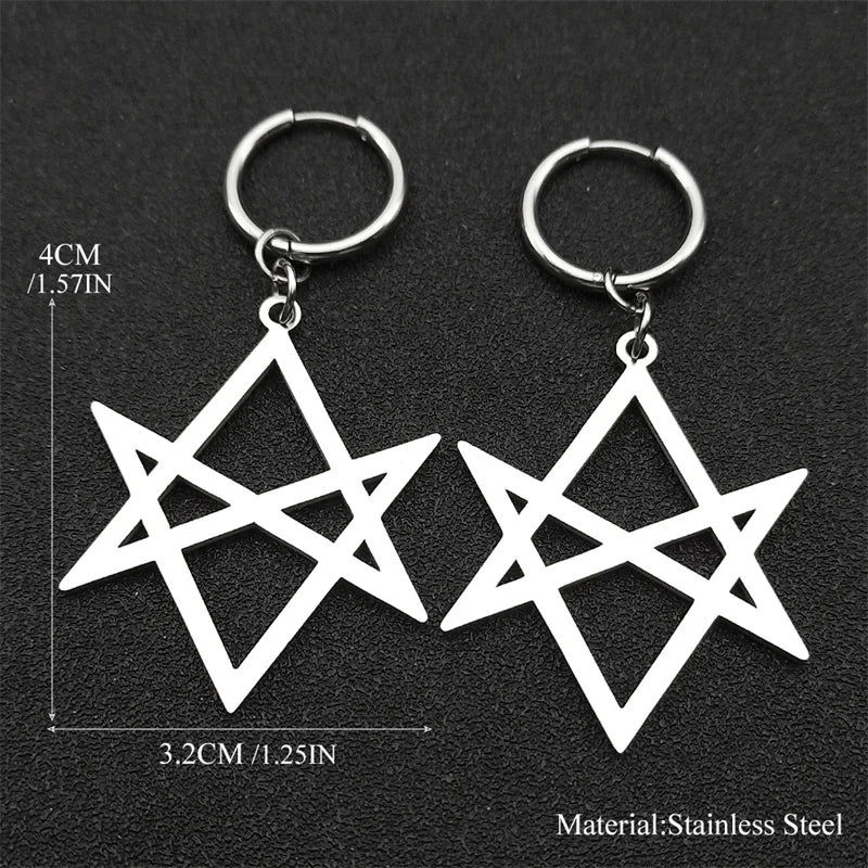 Hexagram Silver Hoop Earrings — Stainless Steel