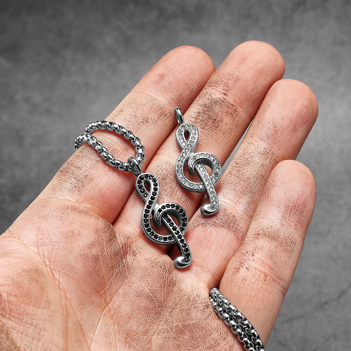 Music Symbol Gemstone Pendant — Stainless Steel