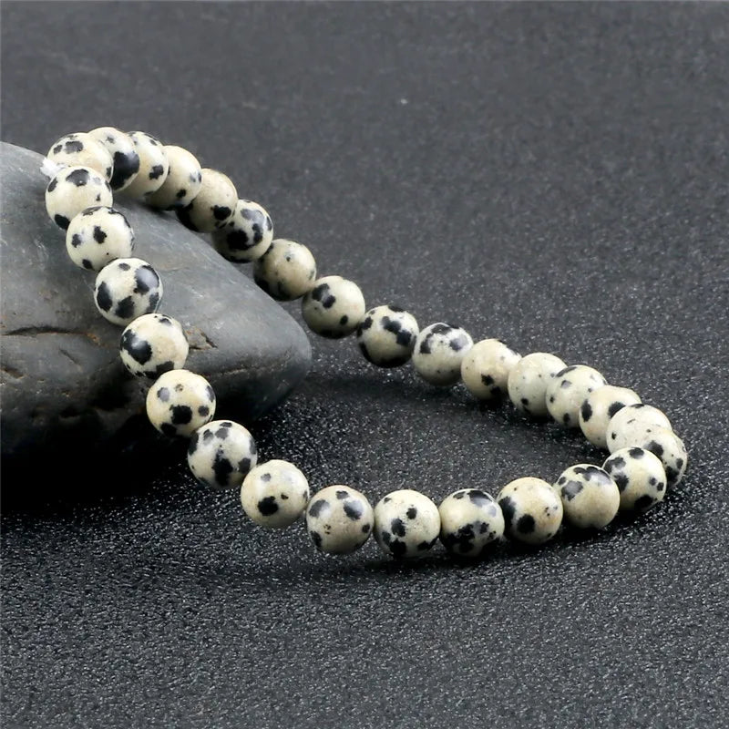 Fashion 4/6/8mm Stone Beads Prayer Bracelets For Women Men Spotted Stone Dalmatian Bead Bangle Yoga Healing Friend
