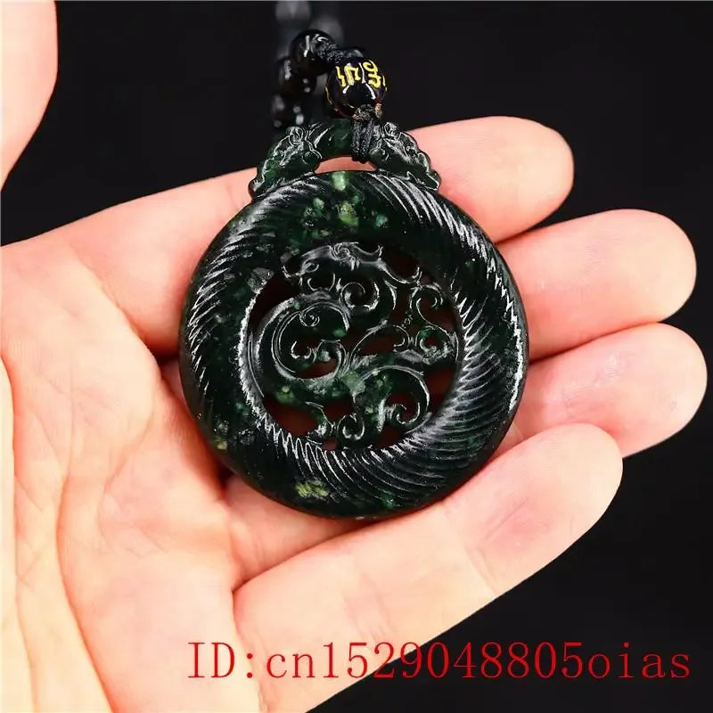 Jade Phoenix Pendant Necklace Charm Natural Chinese Amulet Fashion Black Green Gifts Jewellery Carved
