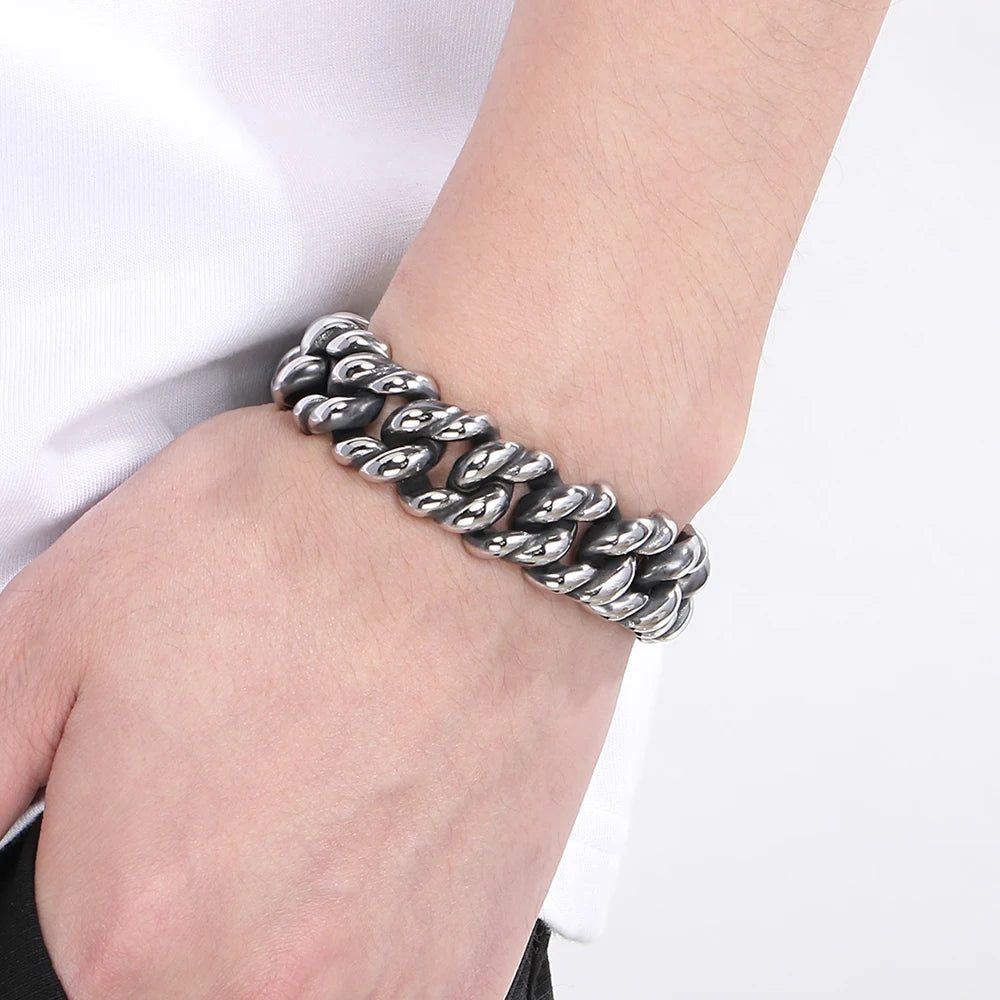 Vintage 18/22MM Width Twist Cuban Link Chain Bracelet for Man Cool Stainless Steel Bracelets Mens Male On Hand Jewelry