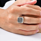 Iced Out Black Zircon Signet Ring — Stainless Steel