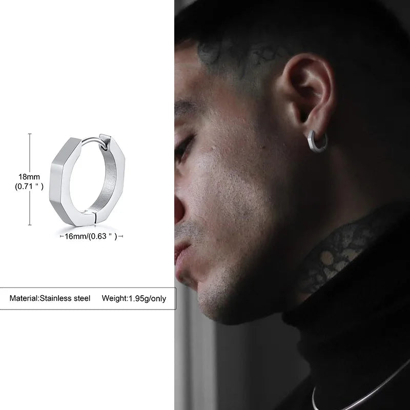Geometric Octagon Hoop Earrings — Stainless Steel