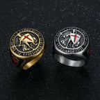 Vintage Stainless Steel Knights Templar Rings For Men Women Hip Hop Biker Cross Warriors Red Shield Ring Amulet Jewelry
