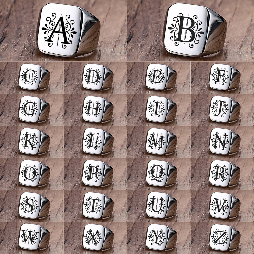 Alphabet Signet Ring — Stainless Steel