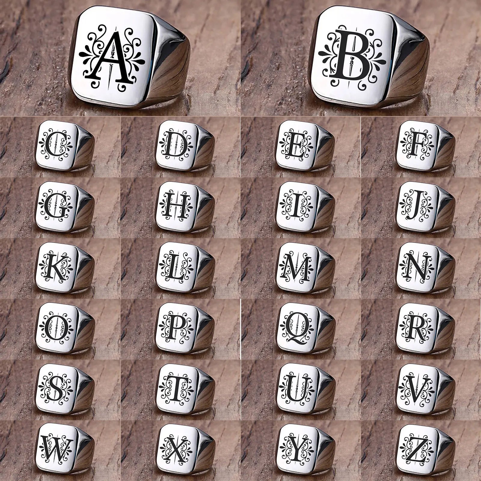Alphabet Signet Ring — Stainless Steel