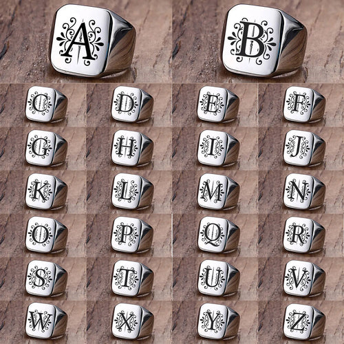 Alphabet Signet Ring — Stainless Steel