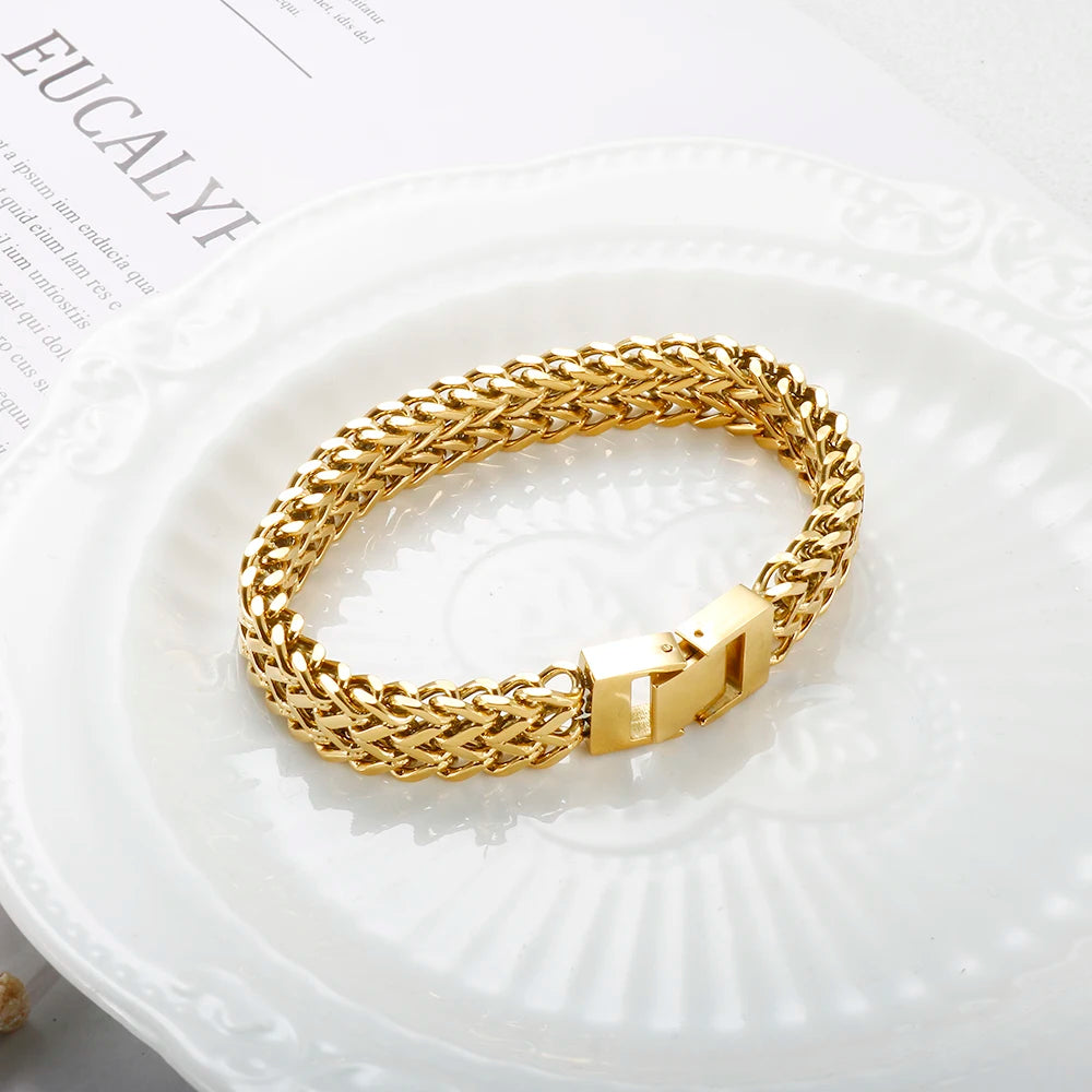 Hip Hop Stainless Steel Chunky Heavy Gold Color Bracelet Thick Texture Link Chain Rock Bracelet for Men Women