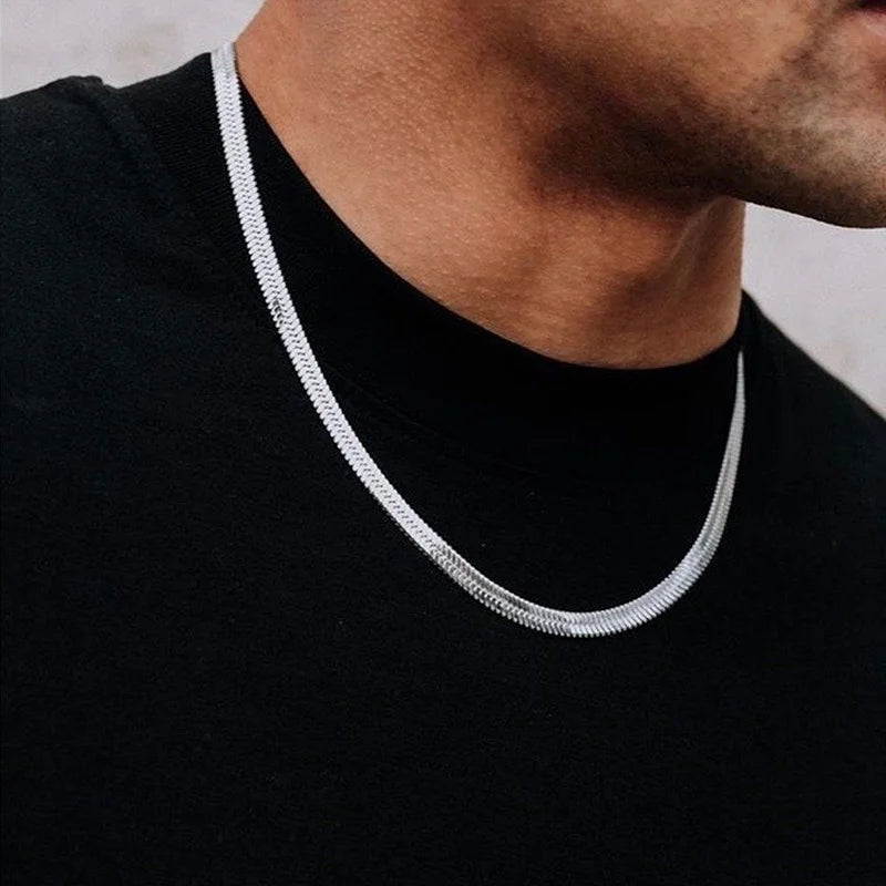 Snake Flat Chain Choker Necklace 5mm — Stainless Steel
