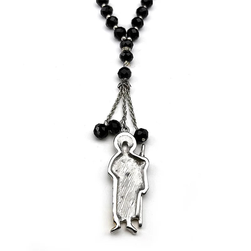 San Judas Tadeo Car Pendant Stainless Steel Gold Silver Color Saint Jude Thaddeus Glass Prayer Beads Chain Amulet Jewelry Gift