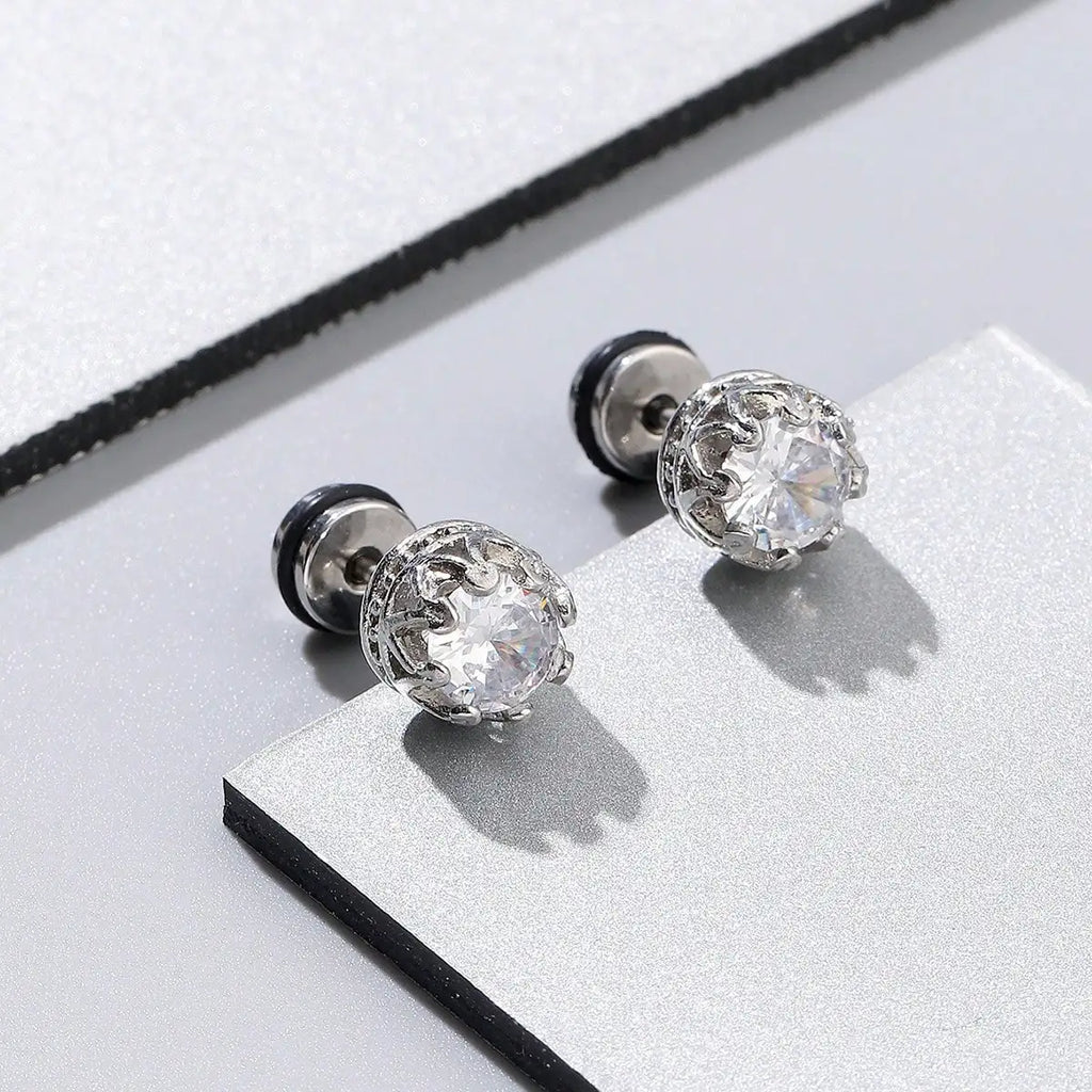 Crown Shaped Stud Earrings for Men — Stainless Steel