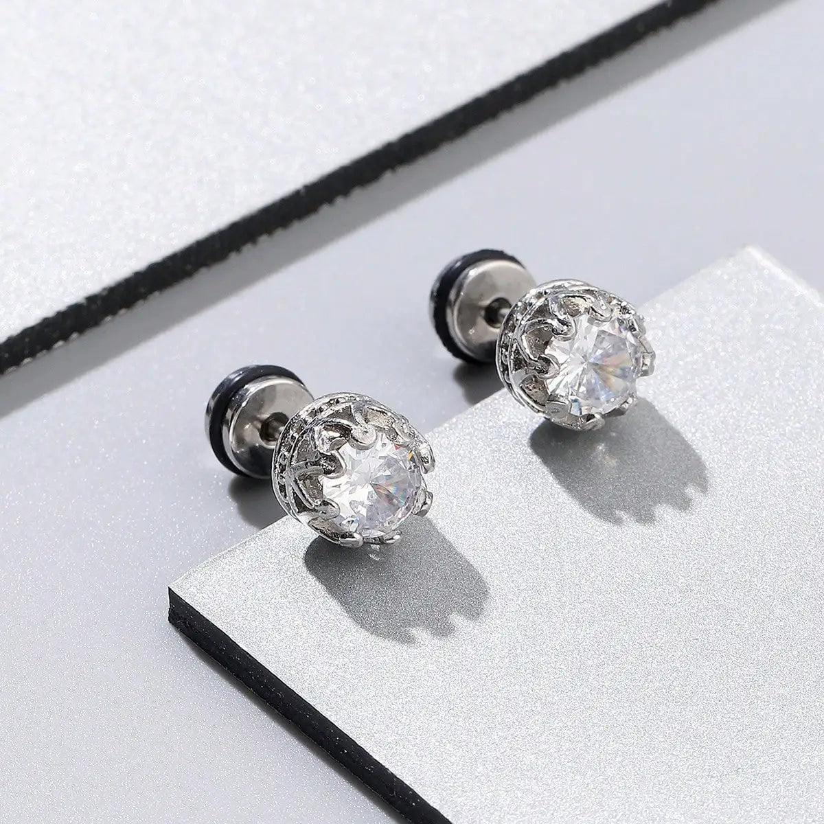 Crown Shaped Stud Earrings for Men — Stainless Steel