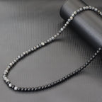 Stylish 6mm Stone Healing Necklace For Men 24 Inches Long Collar Stainless Steel Buckle Black White Yin Yang Bicolor