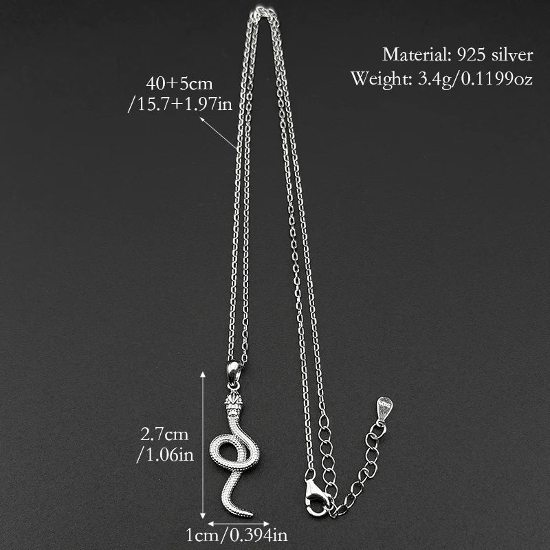 925 Silver Snake Pendant Necklace — Silver