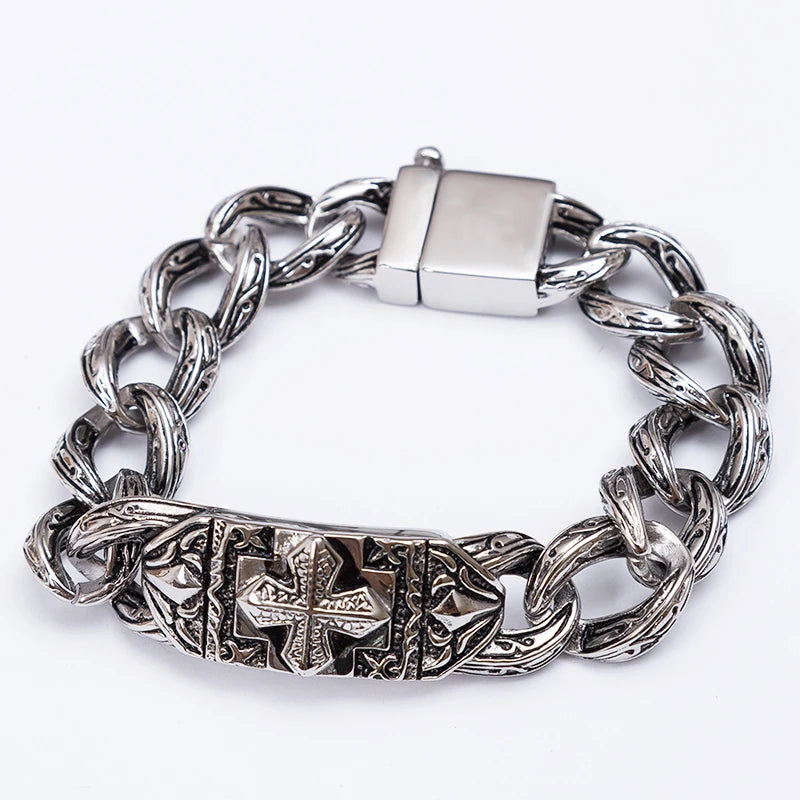 Man Bracelet Homme 12MM Wide Stainless Steel Curb Chain Charm Bracelets On Hand Bands for Men Vintage Mens Jewellery