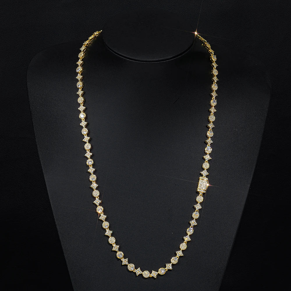 Star Tennis Chain Necklace Iced Out Mixed Cut