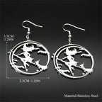 Bat Silver Earrings Goth Magic Cartoon Witch Broom