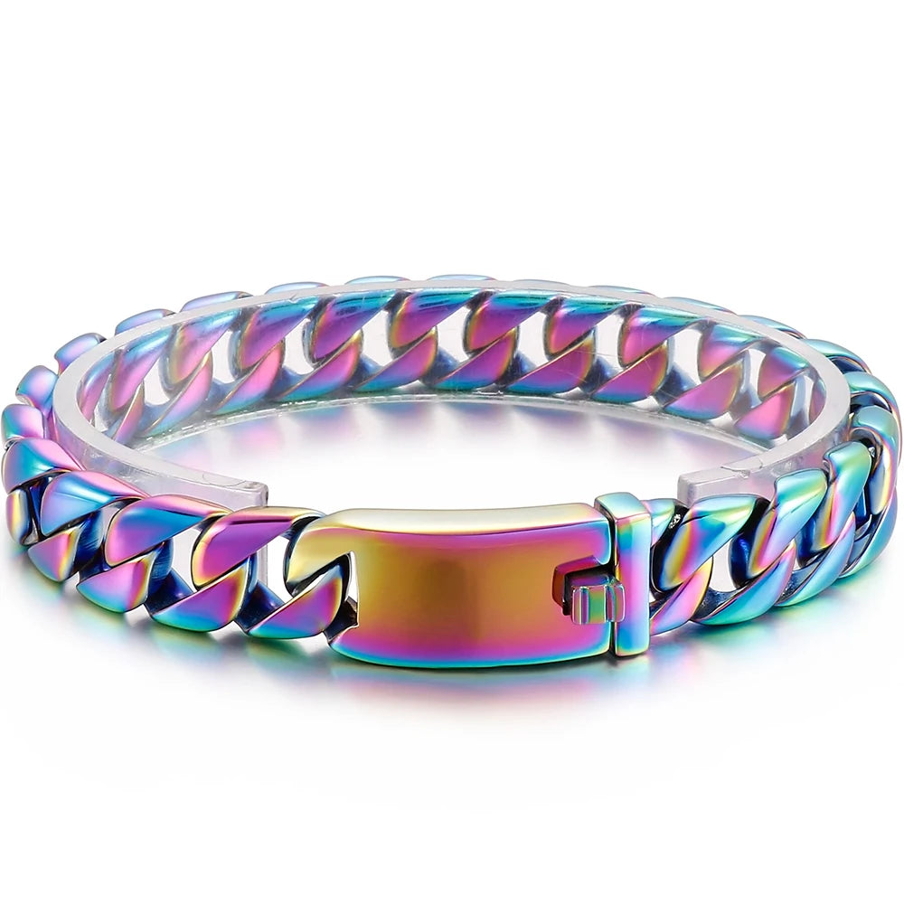 Man Bracelet Homme 12MM Wide Stainless Steel Curb Chain Charm Bracelets On Hand Bands for Men Vintage Mens Jewellery