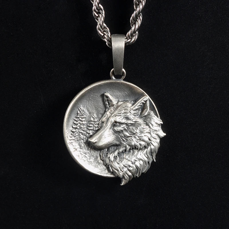 Wolf Forest Pendant — Stainless Steel