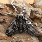 New Unique Vintage Stainless Steel Butterfly Moth Pendant Necklace For Men Punk Death Head Skull Necklaces Amulet