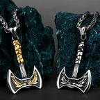 Viking Odin Raven Huginn and Muninn Double Axe Titanium Steel Stainless Steel Necklace Pendant Men's Scandinavian