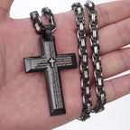 Bible Cross Pendant Necklace Byzantine Chain — Stainless Steel