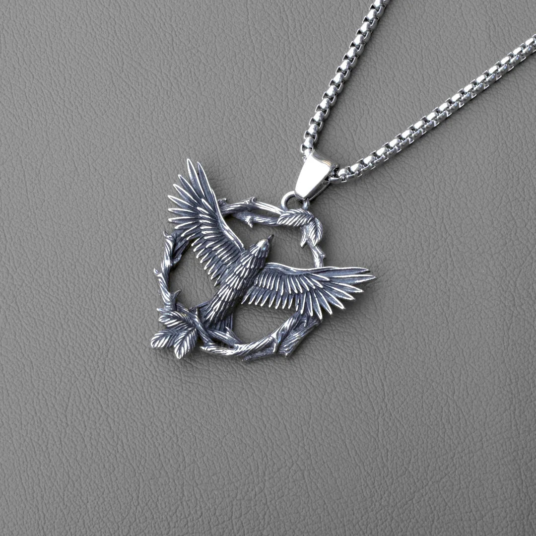 Silver Eagle Pendant Necklace Box Chain