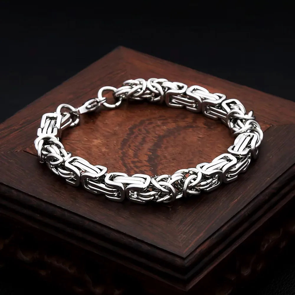 Wide Byzantine Link Chain Bracelet 8mm — Punk, Stainless Steel
