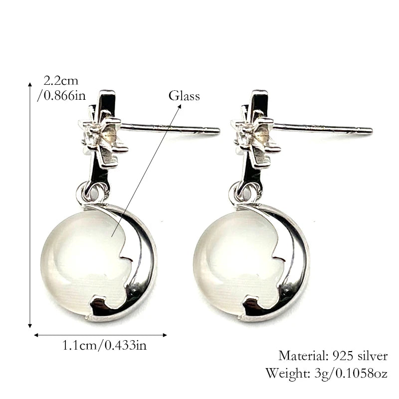 Star Moon Silver Earrings Sterling Zircon Starburst