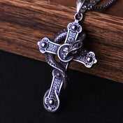 Gothic Skull Cross Dragon Pendant Necklace — Stainless Steel
