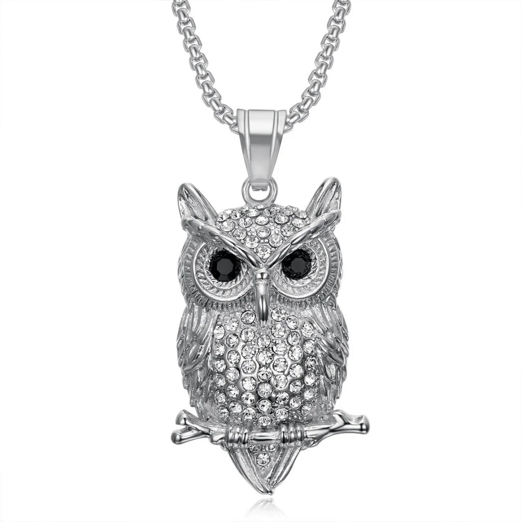 Iced Out Owl Gold Pendant Necklace
