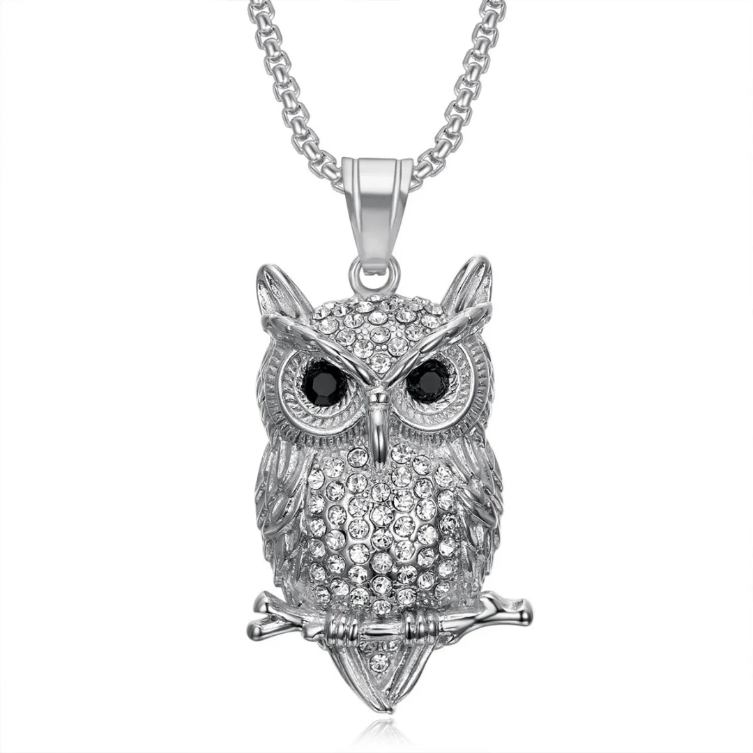 Iced Out Owl Gold Pendant Necklace