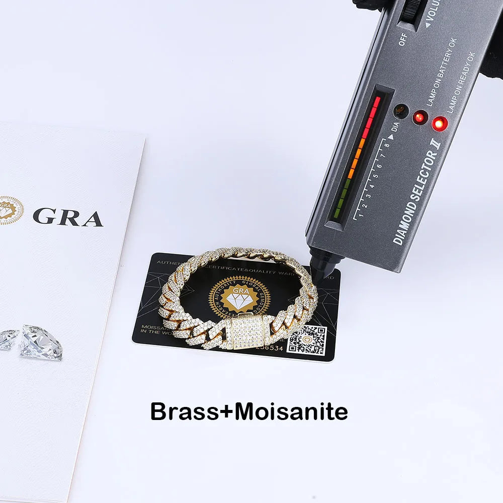 Gold Cuban Chain Necklace Moissanite 12MM Iced Out