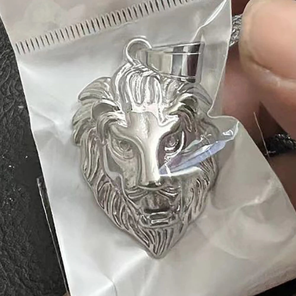 Men's Rock Hip Hop Lion Head Necklace Fashion Creative Stainless Steel Animal Pendant Party Club Charm Jewelry Gifts